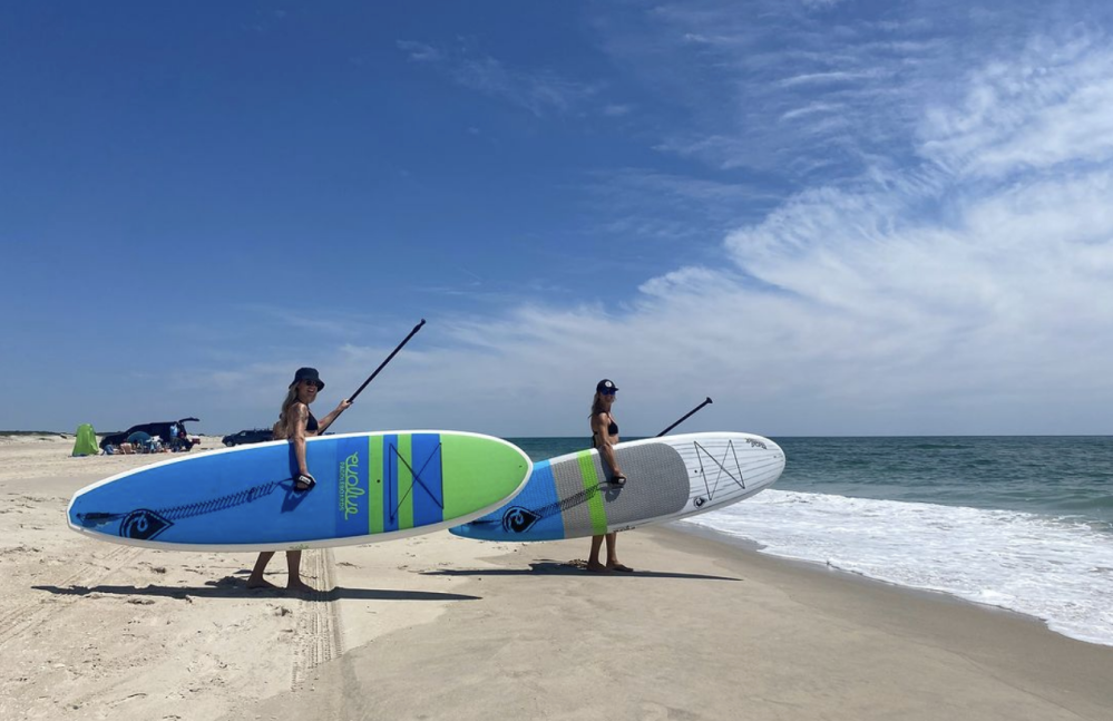 a beach with a surf board