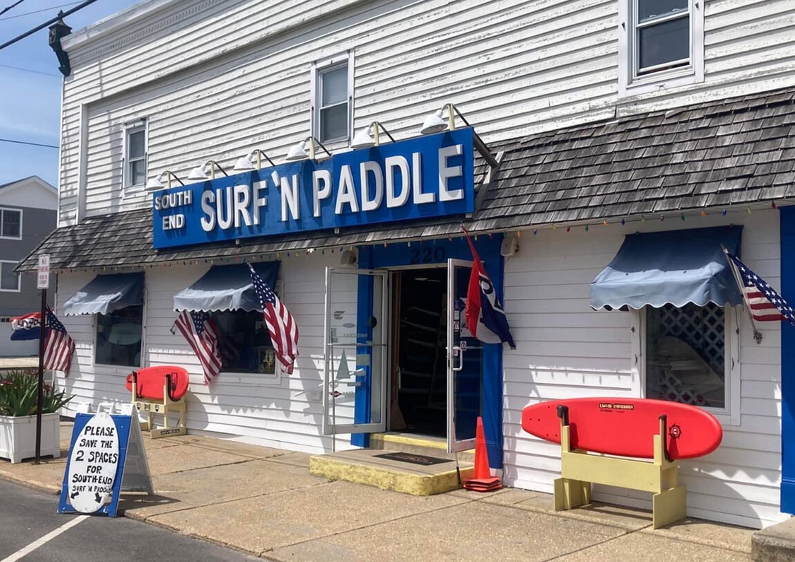 Exterior view of South End Surf ‘N Paddle’s surf shop in Beach Haven, NJ