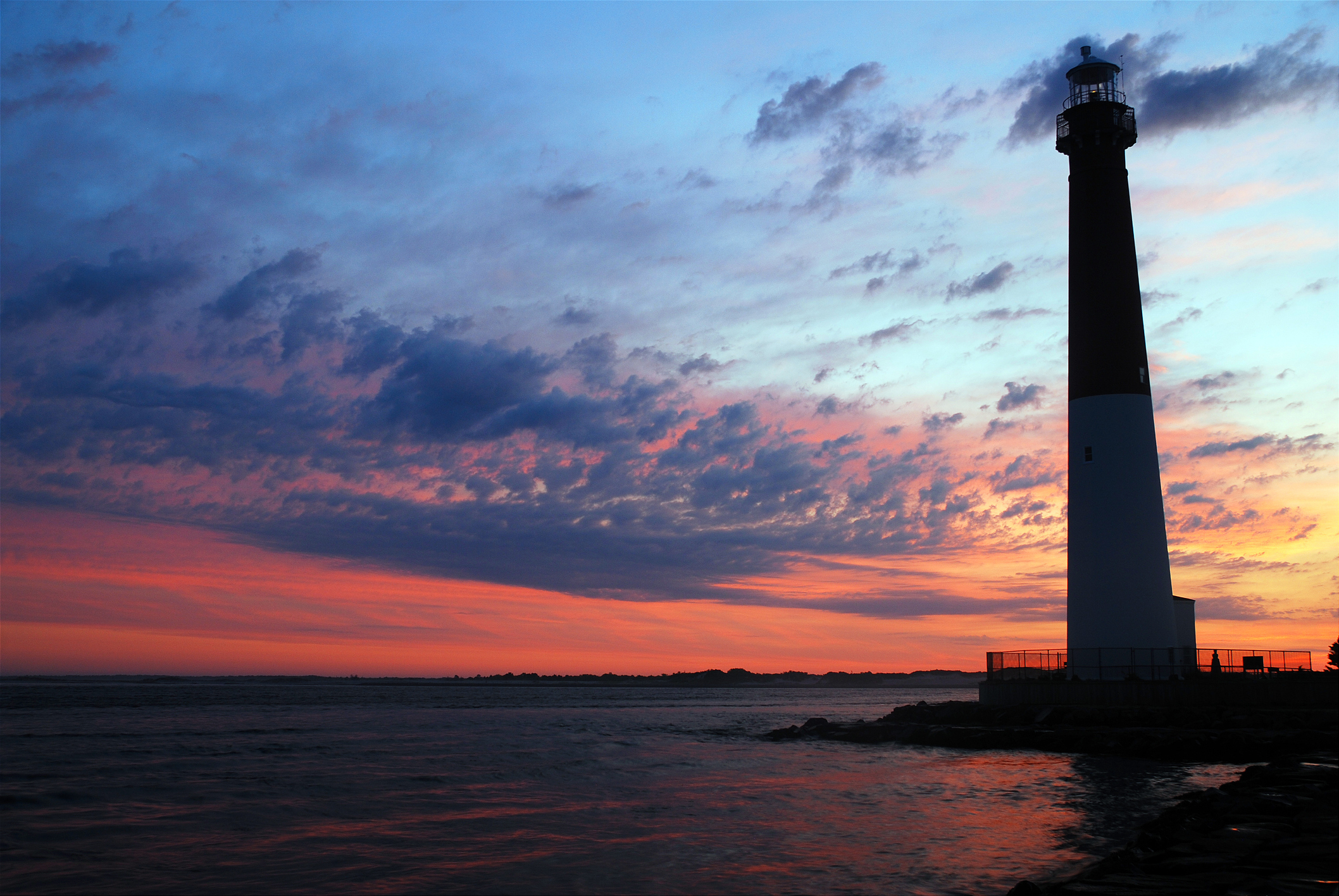 The Barnegat Lighthouse sits on the northernmost tip of Long Beach Island on the Jersey Shore