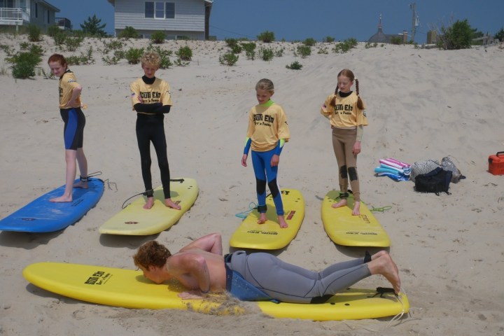 a group of people sitting at a beach