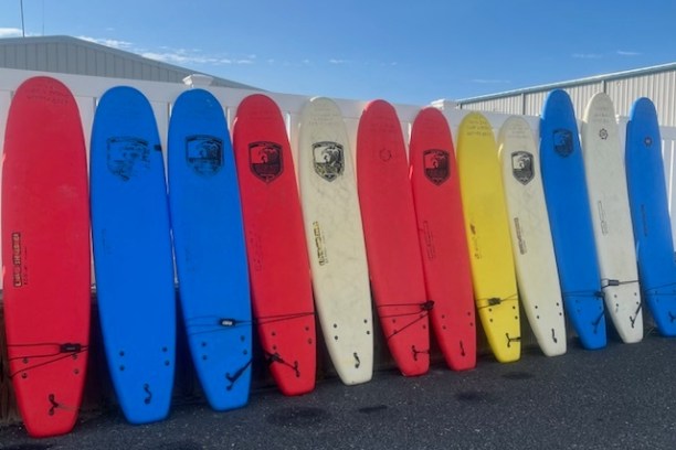 a row of surf boards